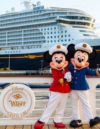 Mickey and Minnie on a Disney Cruise ship. Orlando cruise packages, including transportation to Port Canaveral and travel insurance.