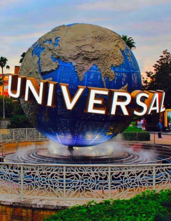 Universal Studios Orlando globe. Complete Universal vacation packages: park tickets, resort booking, and car rental.
