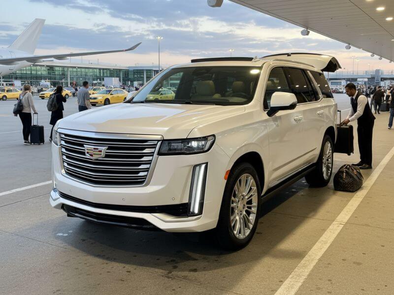 Aluguel de Carros e Serviços de Transfer Orlando - SUV Espaçoso e Branco, ideal para famílias no aeroporto.