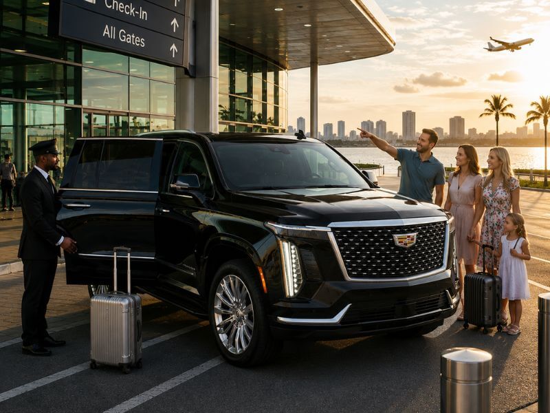 Serviço de tour VIP exclusivo na Flórida, oferecendo transporte privado para excursões em família, com um SUV de luxo. Os Melhores Serviços de Transporte em Orlando​.